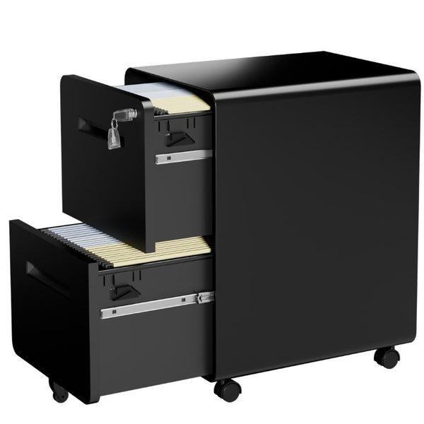 English Elm 2 Drawer Rolling Steel File Cabinet Locking Mobile Office Storage Under Desk Black T2398P544581