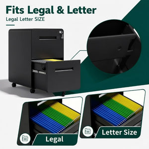 English Elm 2 Drawer Rolling Steel File Cabinet Locking Mobile Office Storage Under Desk Black T2398P544581