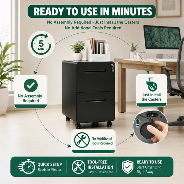 English Elm 2 Drawer Rolling Steel File Cabinet Locking Mobile Office Storage Under Desk Black T2398P544581
