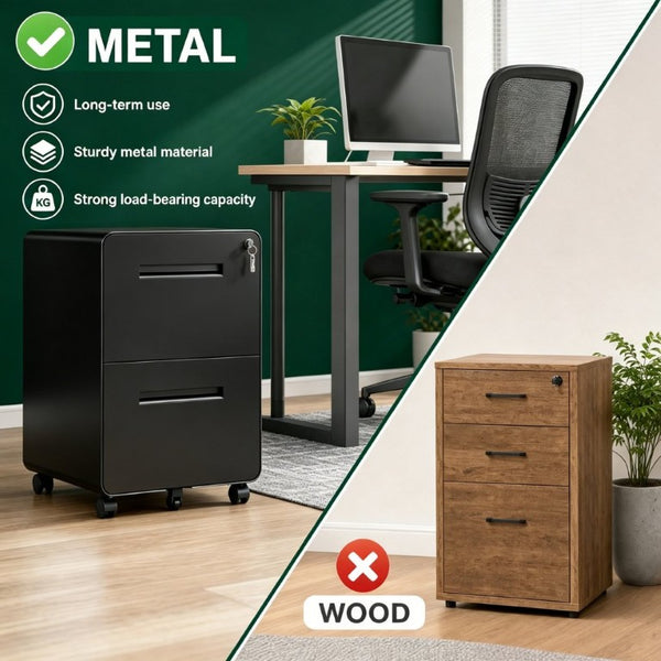 English Elm 2 Drawer Rolling Steel File Cabinet Locking Mobile Office Storage Under Desk Black T2398P544581