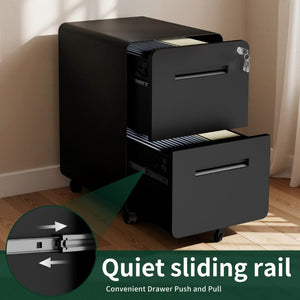 English Elm 2 Drawer Rolling Steel File Cabinet Locking Mobile Office Storage Under Desk Black T2398P544581