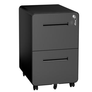 English Elm 2 Drawer Rolling Steel File Cabinet Locking Mobile Office Storage Under Desk Black T2398P544581