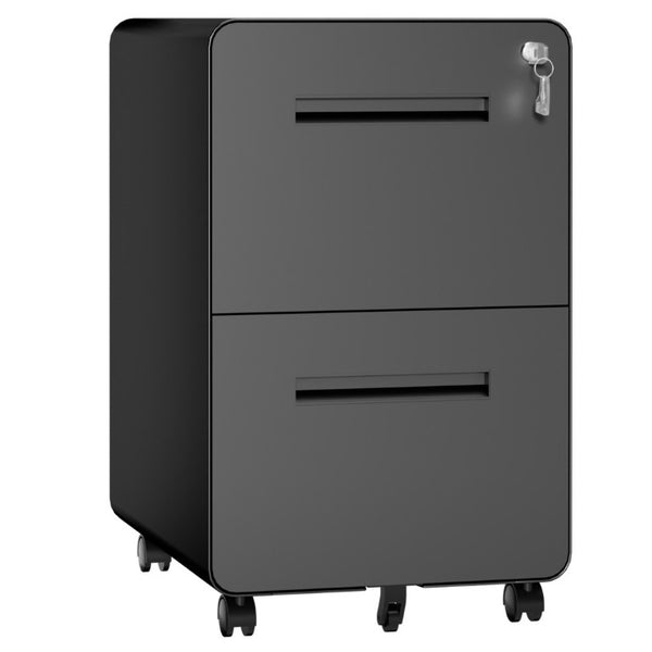 English Elm 2 Drawer Rolling Steel File Cabinet Locking Mobile Office Storage Under Desk Black T2398P544581