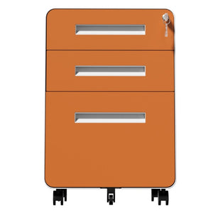 English Elm 3 Drawer Rolling Steel File Cabinet Locking Mobile Office Storage on Silent Casters White+Light Orange T2398P544582