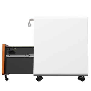 English Elm 3 Drawer Rolling Steel File Cabinet Locking Mobile Office Storage on Silent Casters White+Light Orange T2398P544582