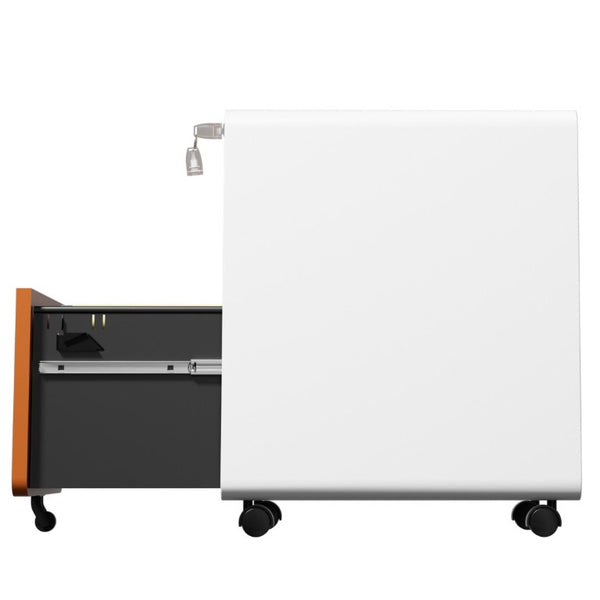 English Elm 3 Drawer Rolling Steel File Cabinet Locking Mobile Office Storage on Silent Casters White+Light Orange T2398P544582