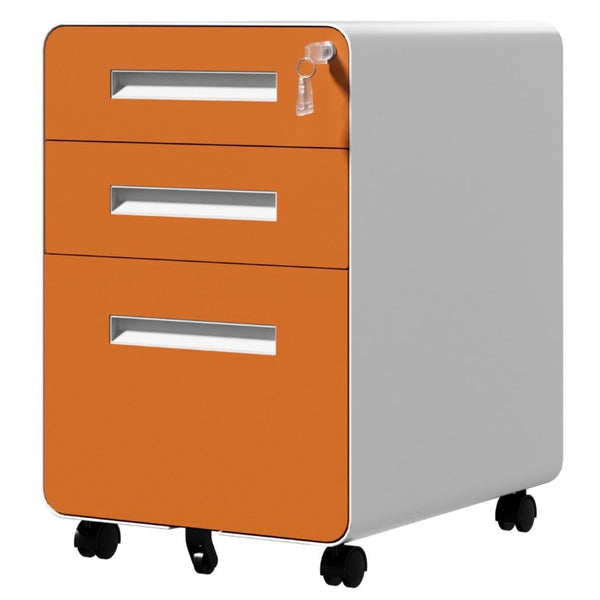 English Elm 3 Drawer Rolling Steel File Cabinet Locking Mobile Office Storage on Silent Casters White+Light Orange T2398P544582