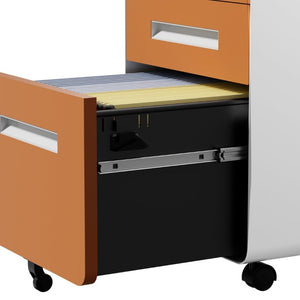 English Elm 3 Drawer Rolling Steel File Cabinet Locking Mobile Office Storage on Silent Casters White+Light Orange T2398P544582