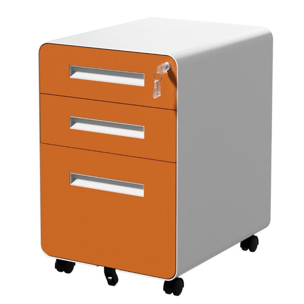 English Elm 3 Drawer Rolling Steel File Cabinet Locking Mobile Office Storage on Silent Casters White+Light Orange T2398P544582