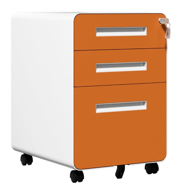 English Elm 3 Drawer Rolling Steel File Cabinet Locking Mobile Office Storage on Silent Casters White+Light Orange T2398P544582