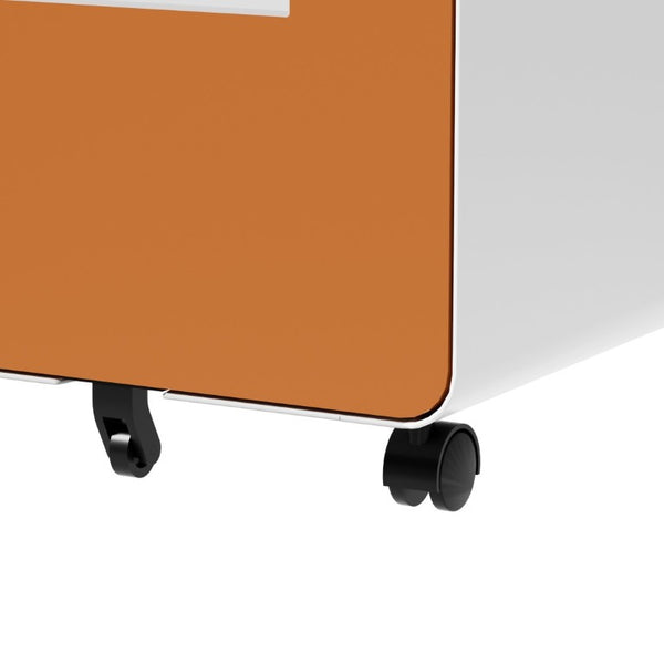 English Elm 3 Drawer Rolling Steel File Cabinet Locking Mobile Office Storage on Silent Casters White+Light Orange T2398P544582