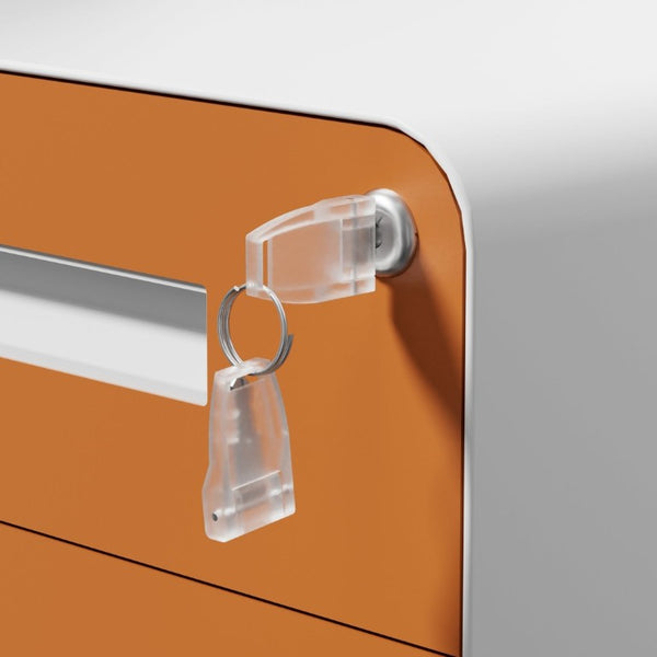 English Elm 3 Drawer Rolling Steel File Cabinet Locking Mobile Office Storage on Silent Casters White+Light Orange T2398P544582