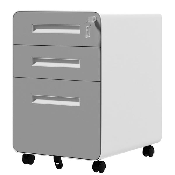 English Elm 3 Drawer Rolling Steel File Cabinet Locking Mobile Office Storage on Silent Casters White+Gray T2398P544583