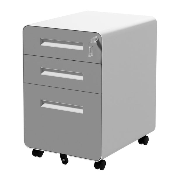 English Elm 3 Drawer Rolling Steel File Cabinet Locking Mobile Office Storage on Silent Casters White+Gray T2398P544583