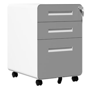 English Elm 3 Drawer Rolling Steel File Cabinet Locking Mobile Office Storage on Silent Casters White+Gray T2398P544583