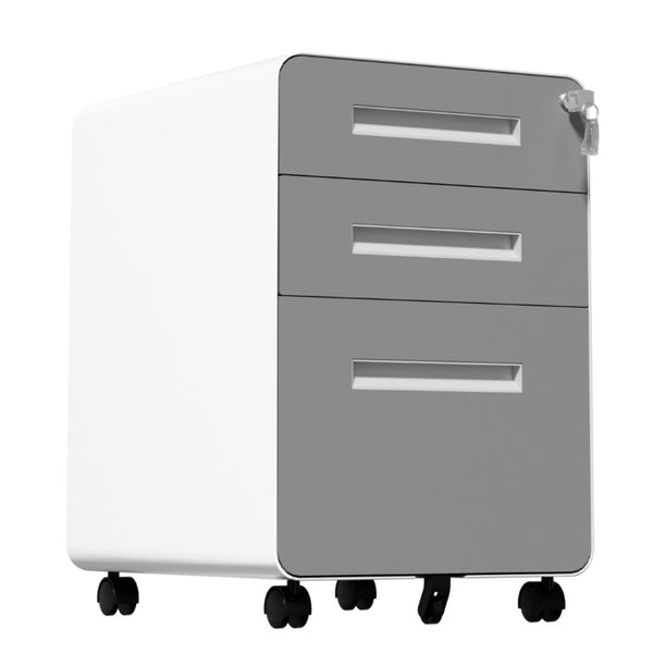 English Elm 3 Drawer Rolling Steel File Cabinet Locking Mobile Office Storage on Silent Casters White+Gray T2398P544583