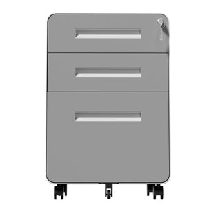 English Elm 3 Drawer Rolling Steel File Cabinet Locking Mobile Office Storage on Silent Casters White+Gray T2398P544583
