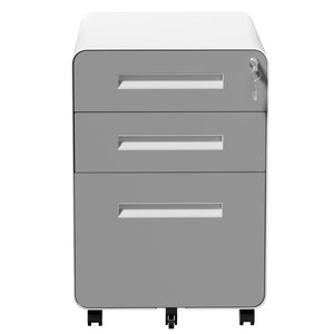 English Elm 3 Drawer Rolling Steel File Cabinet Locking Mobile Office Storage on Silent Casters White+Gray T2398P544583