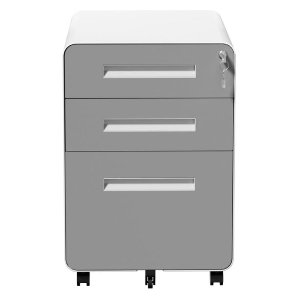 English Elm 3 Drawer Rolling Steel File Cabinet Locking Mobile Office Storage on Silent Casters White+Gray T2398P544583