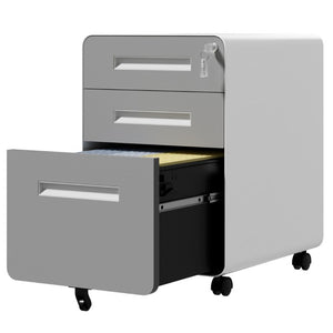 English Elm 3 Drawer Rolling Steel File Cabinet Locking Mobile Office Storage on Silent Casters White+Gray T2398P544583