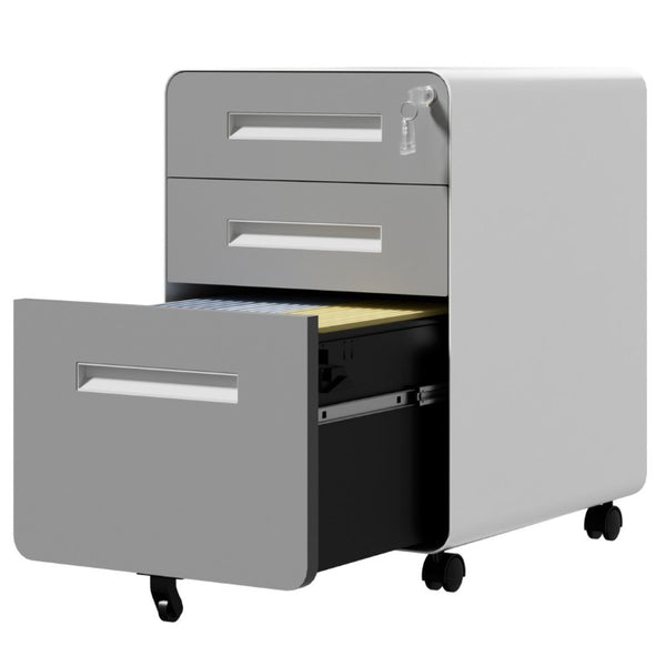 English Elm 3 Drawer Rolling Steel File Cabinet Locking Mobile Office Storage on Silent Casters White+Gray T2398P544583