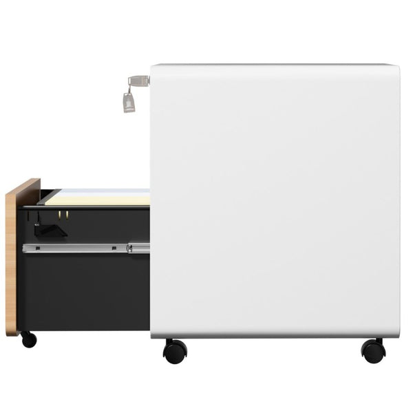 English Elm 3 Drawer Rolling Steel File Cabinet Locking Mobile Office Storage on Silent Casters White+Oak T2398P544584