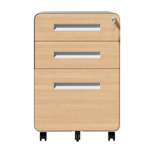 English Elm 3 Drawer Rolling Steel File Cabinet Locking Mobile Office Storage on Silent Casters White+Oak T2398P544584