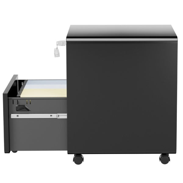 English Elm 3 Drawer Rolling Steel File Cabinet Locking Mobile Office Storage on Silent Casters Black T2398P544585
