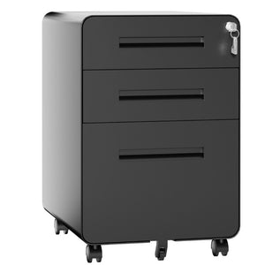 English Elm 3 Drawer Rolling Steel File Cabinet Locking Mobile Office Storage on Silent Casters Black T2398P544585