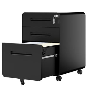 English Elm 3 Drawer Rolling Steel File Cabinet Locking Mobile Office Storage on Silent Casters Black T2398P544585