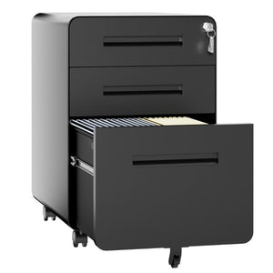 English Elm 3 Drawer Rolling Steel File Cabinet Locking Mobile Office Storage on Silent Casters Black T2398P544585