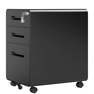 English Elm 3 Drawer Rolling Steel File Cabinet Locking Mobile Office Storage on Silent Casters Black T2398P544585