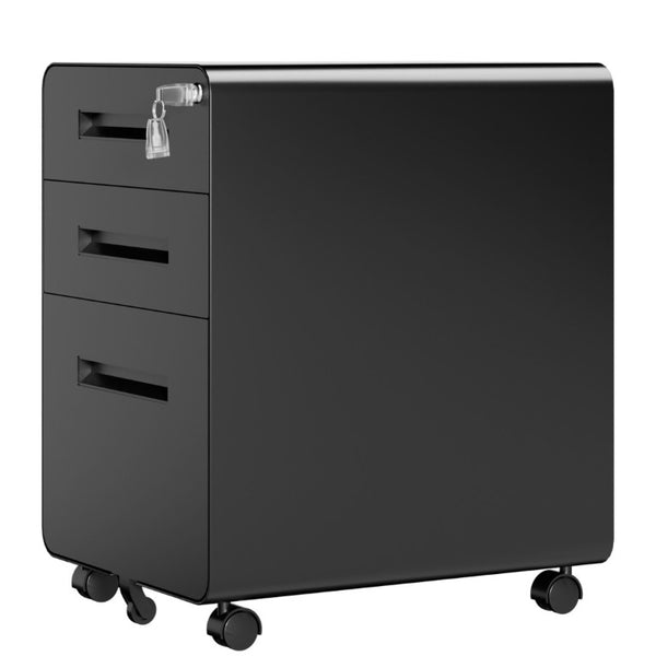 English Elm 3 Drawer Rolling Steel File Cabinet Locking Mobile Office Storage on Silent Casters Black T2398P544585