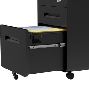 English Elm 3 Drawer Rolling Steel File Cabinet Locking Mobile Office Storage on Silent Casters Black T2398P544585