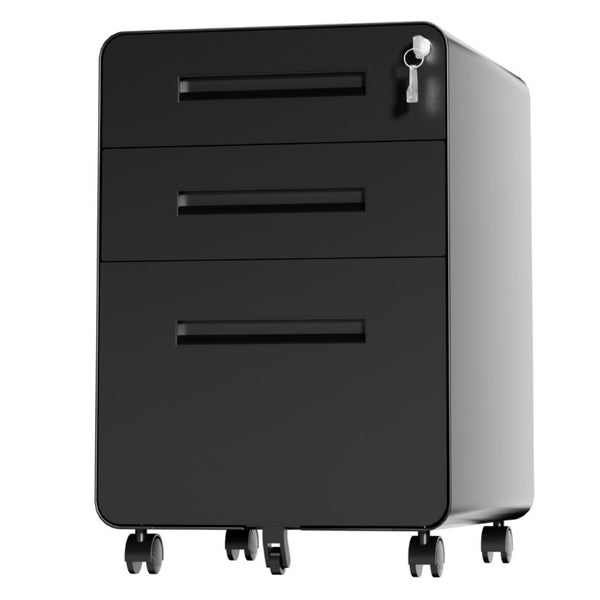 English Elm 3 Drawer Rolling Steel File Cabinet Locking Mobile Office Storage on Silent Casters Black T2398P544585