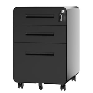 English Elm 3 Drawer Rolling Steel File Cabinet Locking Mobile Office Storage on Silent Casters Black T2398P544585