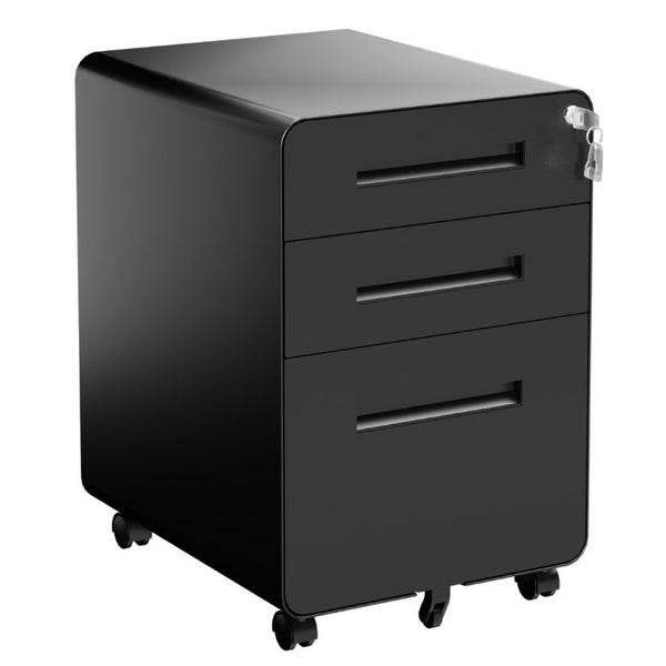 English Elm 3 Drawer Rolling Steel File Cabinet Locking Mobile Office Storage on Silent Casters Black T2398P544585