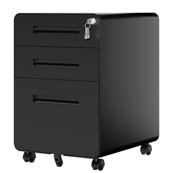 English Elm 3 Drawer Rolling Steel File Cabinet Locking Mobile Office Storage on Silent Casters Black T2398P544585