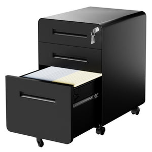 English Elm 3 Drawer Rolling Steel File Cabinet Locking Mobile Office Storage on Silent Casters Black T2398P544585