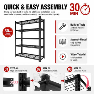 English Elm 78H Five Tier Steel Wire Shelving Unit Heavy Duty Garage Pantry Storage Rack Black T2398P544588