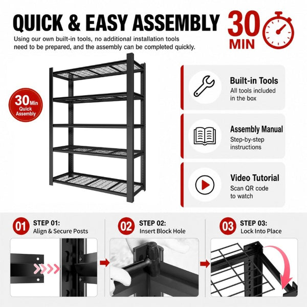 English Elm 78H Five Tier Steel Wire Shelving Unit Heavy Duty Garage Pantry Storage Rack Black T2398P544588