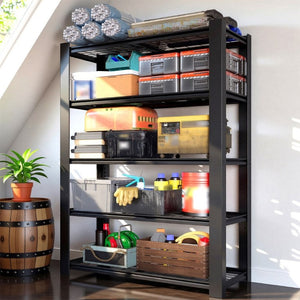 English Elm 78H Five Tier Steel Wire Shelving Unit Heavy Duty Garage Pantry Storage Rack Black T2398P544588