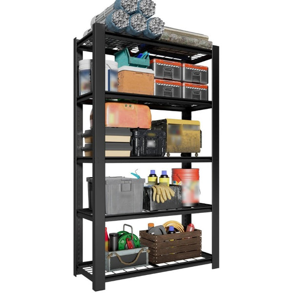 English Elm 78H Five Tier Steel Wire Shelving Unit Heavy Duty Garage Pantry Storage Rack Black T2398P544588
