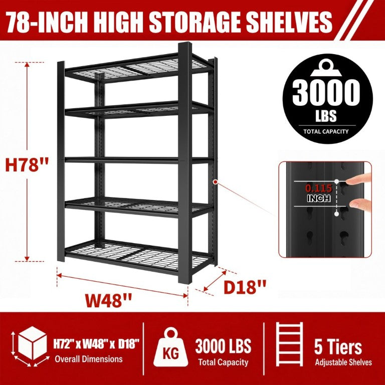 English Elm 78H Five Tier Steel Wire Shelving Unit Heavy Duty Garage Pantry Storage Rack Black T2398P544588