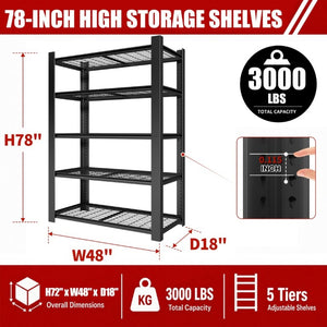 English Elm 78H Five Tier Steel Wire Shelving Unit Heavy Duty Garage Pantry Storage Rack Black T2398P544588