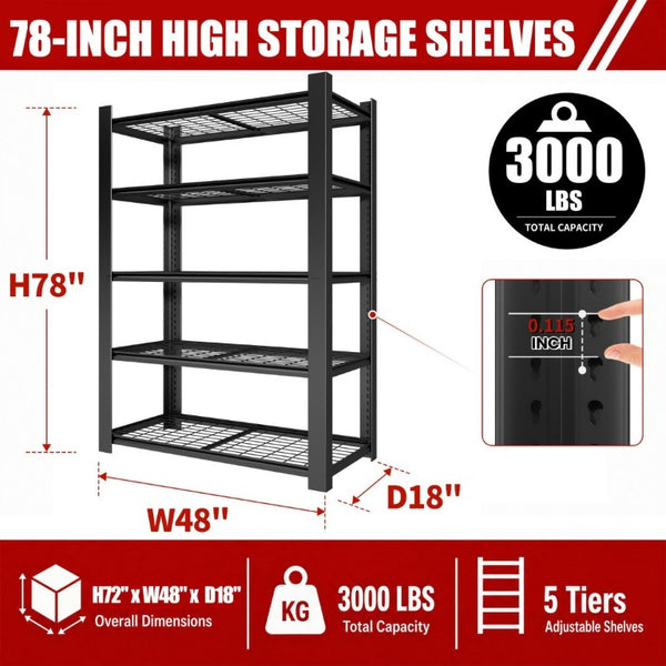 English Elm 78H Five Tier Steel Wire Shelving Unit Heavy Duty Garage Pantry Storage Rack Black T2398P544588
