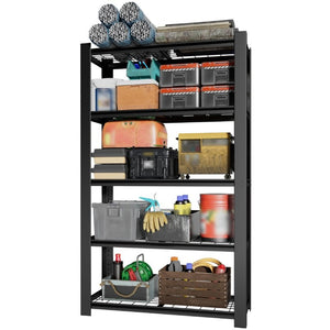 English Elm 78H Five Tier Steel Wire Shelving Unit Heavy Duty Garage Pantry Storage Rack Black T2398P544588