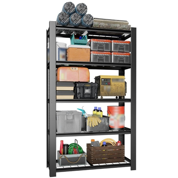 English Elm 78H Five Tier Steel Wire Shelving Unit Heavy Duty Garage Pantry Storage Rack Black T2398P544588