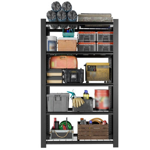 English Elm 78H Five Tier Steel Wire Shelving Unit Heavy Duty Garage Pantry Storage Rack Black T2398P544588
