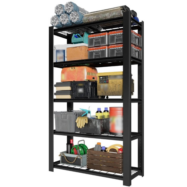 English Elm 78H Five Tier Steel Wire Shelving Unit Heavy Duty Garage Pantry Storage Rack Black T2398P544588